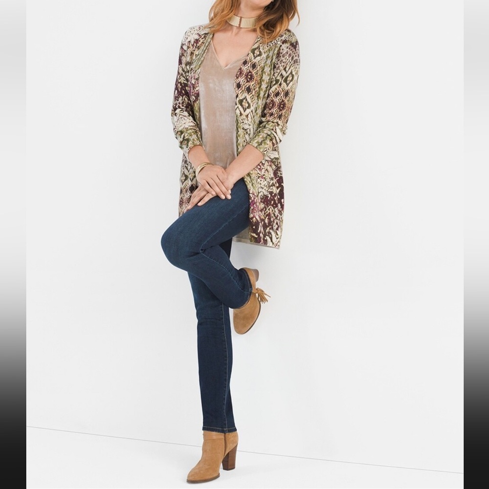 Chico’s Printed Scroll Cardigan Sz 1 M/8